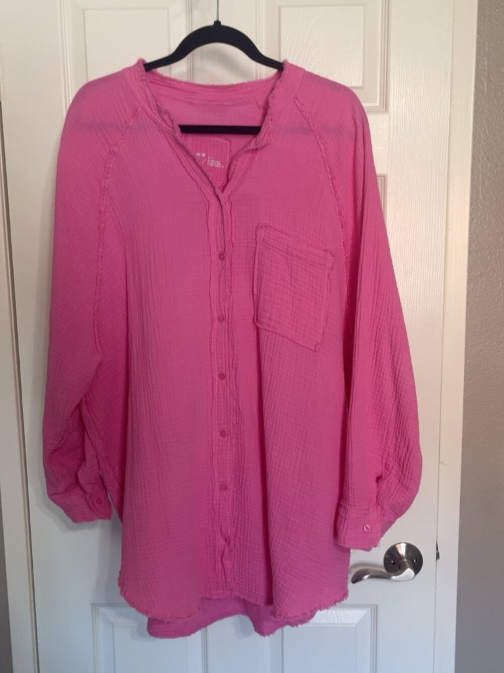 Aerie Pink Gauze Oversized Button Down Shirt Size L